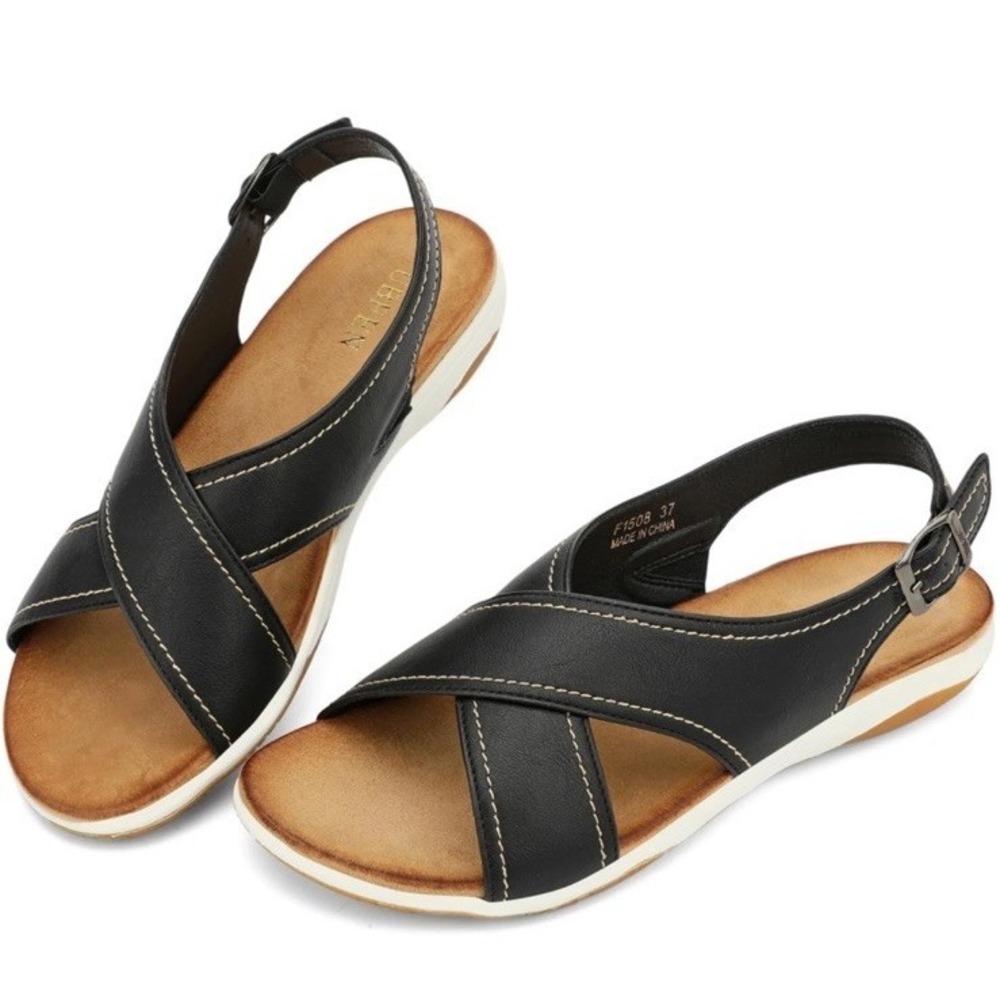 UBFEN Womens Flat Sandals Arch Support Slingback Black Size 40 / 9 - Picture 2 of 8